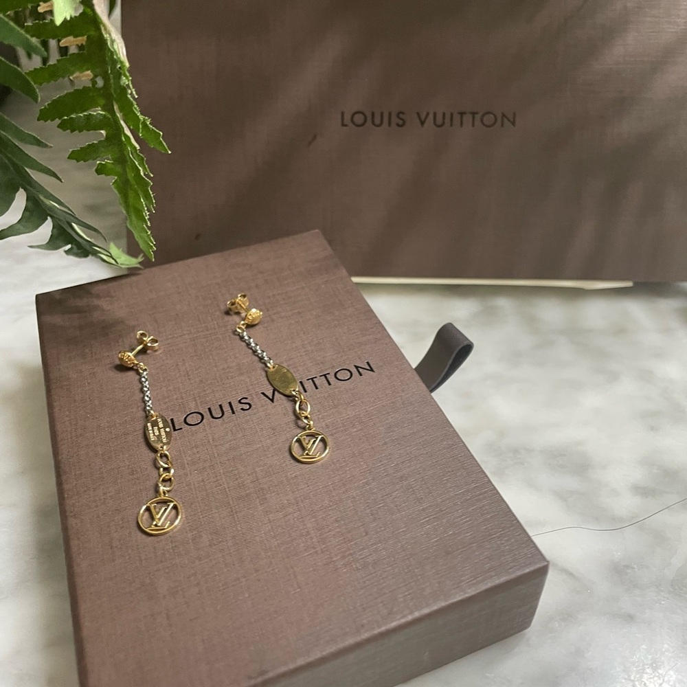 Authentic Louis Vuitton Gold Chain Monogram Earrings - Picture 3 of 3